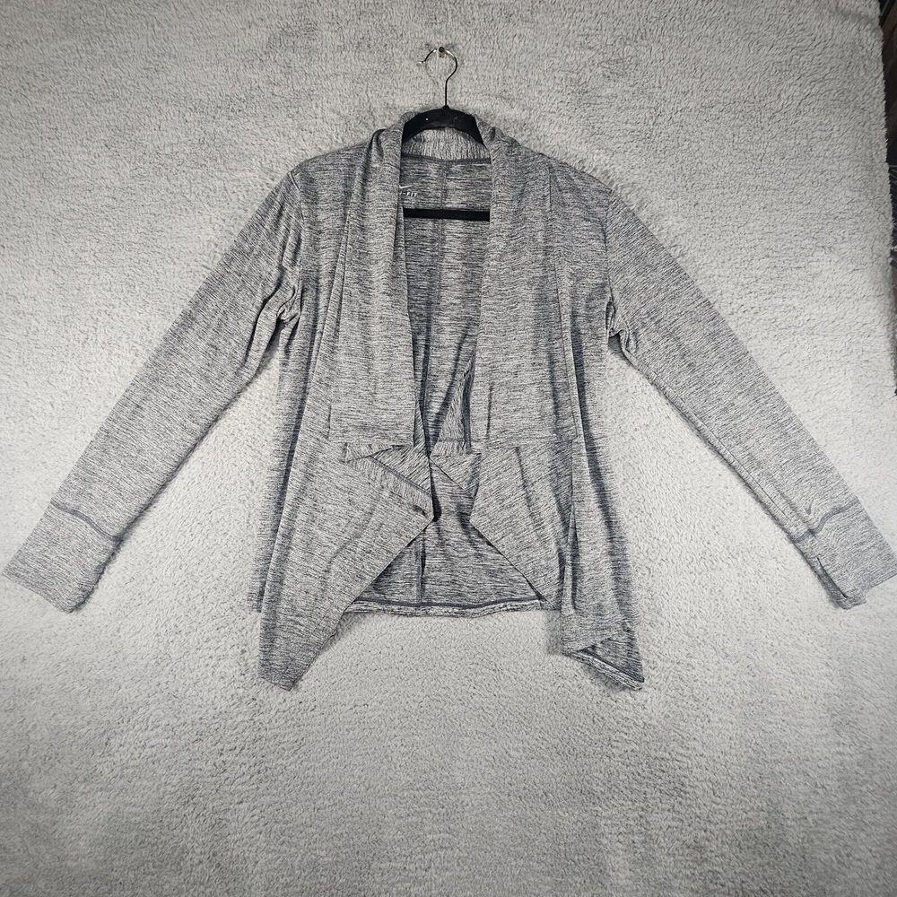 Nike Capera Yoga Top Womens XS‎ Gray Stretch Waterfall Open Front Cardigan